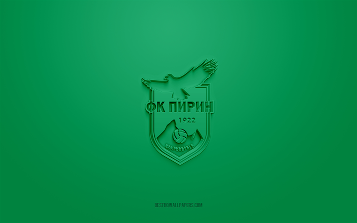 fc pirin blagoevgrad, yaratıcı 3d logo, yeşil arka plan, bulgaristan birinci ligi, 3d amblem, bulgar futbol takımı, bulgaristan, 3d sanat, parva lig, futbol, ​​fc pirin blagoevgrad3d logo