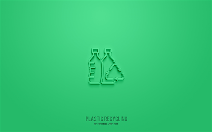 إعادة تدوير البلاستيك رمز 3d, خلفية خضراء, رموز ثلاثية الأبعاد, إعادة تدوير البلاستيك, أيقونات البيئة, أيقونات ثلاثية الأبعاد, علامة إعادة تدوير البلاستيك, علم البيئة 3d الرموز