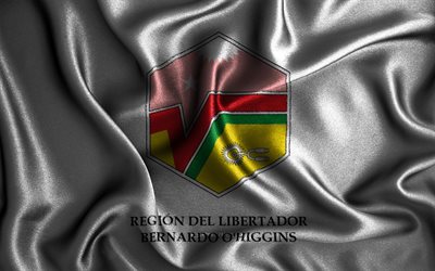 O Higgins flag, 4k, silk wavy flags, Chilean regions, Flag of O Higgins, fabric flags, 3D art, O Higgins, Regions of Chile, O Higgins 3D flag, Chile