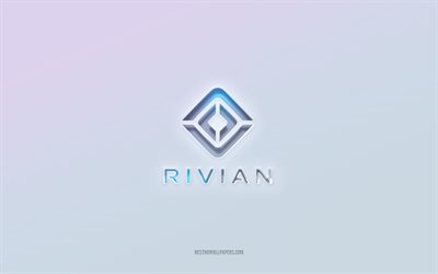 rivian logotyp, utskuren 3d text, vit bakgrund, rivian 3d logotyp, rivian emblem, rivian, pr&#228;glad logotyp, rivian 3d emblem