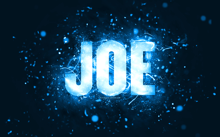 お誕生日おめでとうジョー, 4k, 青いネオンライト, ジョーの名前, クリエイティブ, ジョーお誕生日おめでとう, ジョーの誕生日, 人気のあるアメリカ人男性の名前, ジョーの名前の写真, ジョー