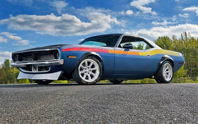 1971, Plymouth Barracuda, front view, exterior, Barracuda HEMI, vintage cars, Plymouth, American vintage cars