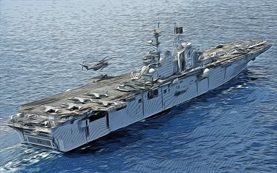 USS Bataan, 4k, vector art, LHD-5, amphibious assault ships, United States Navy, US army, abstract ships, battleship, US Navy, Wasp-class, USS Bataan LHD-5