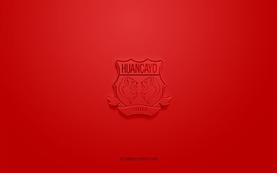 sport huancayo, logotipo 3d creativo, fondo rojo, primera divisi&#243;n peruana, emblema 3d, club de f&#250;tbol peruano, huancayo, per&#250;, arte 3d, liga 1, f&#250;tbol, ​​logotipo 3d de sport huancayo