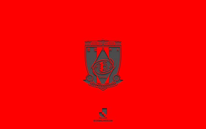 urawa red diamonds, kırmızı bir arka plan, japon futbol takımı, nagoya grampus amblemi, j1 ligi, japonya, futbol, ​​urawa red diamonds logosu