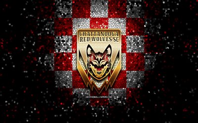 Chattanooga Red Wolves FC, glitter logo, USL League One, red white checkered background, soccer, american football club, Chattanooga Red Wolves logo, mosaic art, football, Chattanooga Red Wolves