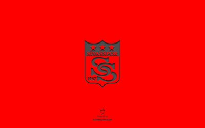 sivasspor, punainen tausta, turkin jalkapallojoukkue, sivasspor-tunnus, super lig, turkki, jalkapallo, sivasspor logo