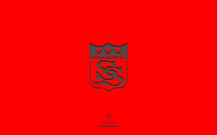 sivasspor, sfondo rosso, squadra di calcio turca, emblema sivasspor, super lig, turchia, calcio, logo sivasspor