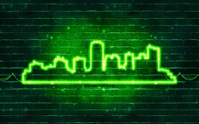 phoenix vert n&#233;on silhouette, 4k, des n&#233;ons verts, phoenix skyline silhouette, green brickwall, les villes am&#233;ricaines, n&#233;on skyline silhouettes, etats-unis, phoenix silhouette, phoenix