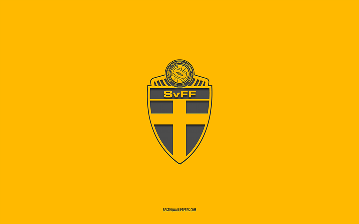 squadra nazionale di calcio svedese, sfondo giallo, squadra di calcio, emblema, uefa, svezia, calcio, logo della squadra nazionale di calcio svedese, europa