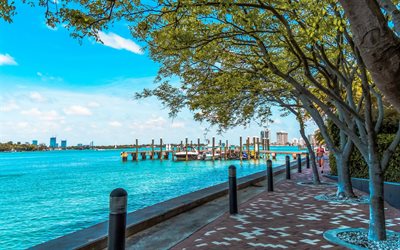 Miami Beach, West Avenue, Florida, summer, city landscape, embankment, USA