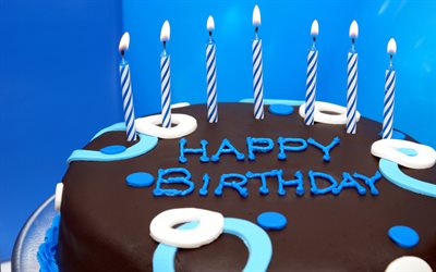 Happy Birthday, chocolate cake, candles, birthday cake, congratulation, burning candles, cake on a blue background