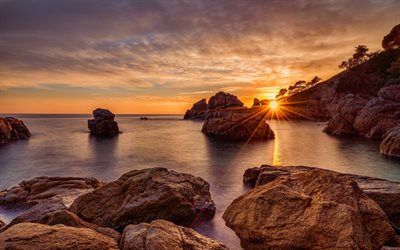 rannikolla, sunset, kivi&#228;, merimaisema, kes&#228;ll&#228;, kaunis aurinko