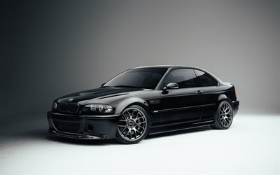 BMW 3 -, E46, musta urheilu coupe, tuning E46, ulkoa, musta M3 E46, Saksan autoja, BMW