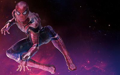 Spiderman, galaxy, superhj&#228;ltar, flygande Spiderman, konst, DC Comics