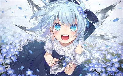 Cirno, crystal, siniset hiukset, manga, anime merkki&#228;, Touhou