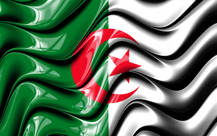 العلم الجزائري, 4k, أفريقيا, الرموز الوطنية, علم الجزائر, الفن 3D, الجزائر, البلدان الأفريقية, الجزائر 3D العلم
