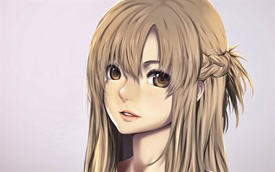 Excalibur, portrait, Asuna Yuuki, manga, novel, sword, Sword Art Online