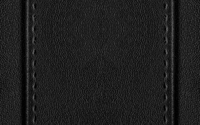 leather with stitching, 4k, leather textures, close-up, black leather texture, black backgrounds, leather backgrounds, macro, leather