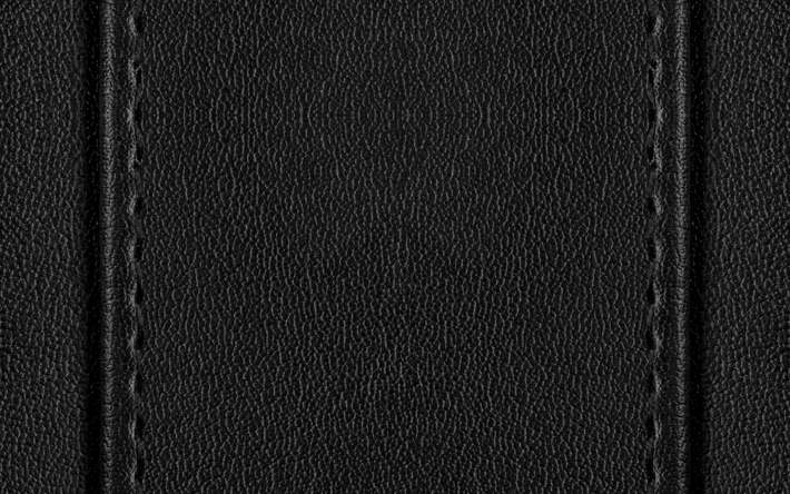 leather with stitching, 4k, leather textures, close-up, black leather texture, black backgrounds, leather backgrounds, macro, leather