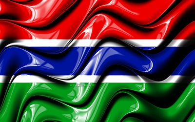 Gambias flagga, 4k, Afrika, nationella symboler, Flaggan i Gambia, 3D-konst, Gambia, Afrikanska l&#228;nder, Gambia 3D-flagga