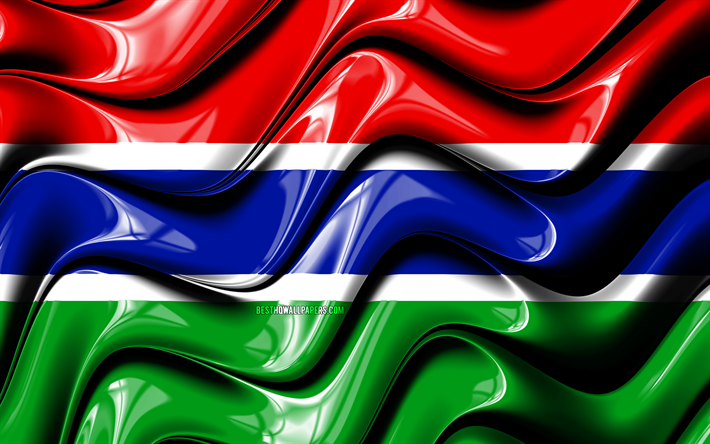 Gambian bandeira, 4k, &#193;frica, s&#237;mbolos nacionais, Bandeira da G&#226;mbia, Arte 3D, G&#226;mbia, Pa&#237;ses da &#225;frica, G&#226;mbia 3D bandeira