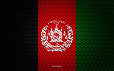 flagge von afghanistan -, 4k -, kunst -, metall textur, afghanistan, fahne, national, symbol, asien, flaggen asiatischer l&#228;nder