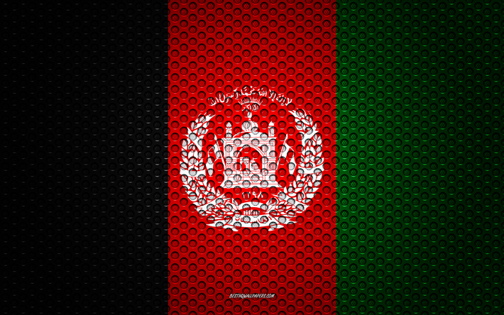 Flag of Afghanistan, 4k, creative art, metal mesh texture, Afghanistan flag, national symbol, Afghanistan, Asia, flags of Asian countries