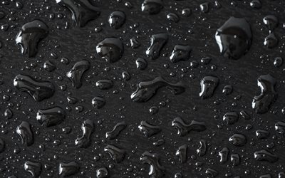 gocce d&#39;acqua, texture, 4k, sfondo nero, acqua sfondi, gocce di texture, acqua, gocce su sfondo nero