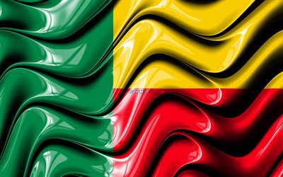Benin bandera, 4k, &#193;frica, s&#237;mbolos nacionales, la Bandera de Ben&#237;n, arte 3D, Benin, los pa&#237;ses Africanos, Benin 3D de la bandera