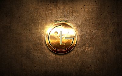 LG altın logo, yaratıcı, kahverengi metal arka planda, LG logo, marka, LG