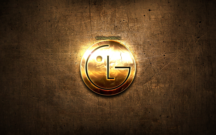 LG ouro logotipo, criativo, marrom metal de fundo, Logo da LG, marcas, LG