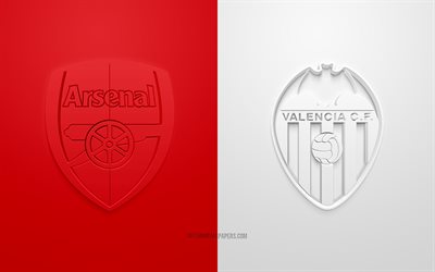Arsenal FC vs Valencia CF, jalkapallo-ottelu, UEFA Europa League, 3d art, mainosmateriaali, v&#228;lier&#228;ss&#228;, jalkapallo, Euroopassa, Arsenal FC, Valencia CF