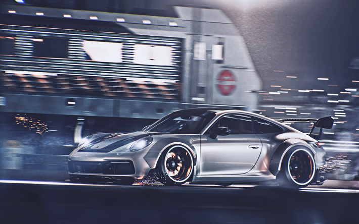 4k, Porsche GT3 911 GT, tuning, 2019 autot, y&#246; rotu, superautot, 2019 Porsche 911, saksan autoja, Porsche