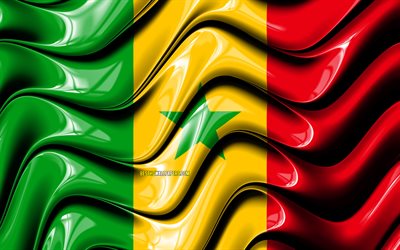 Senegalesiska flagga, 4k, Afrika, nationella symboler, Flaggan i Senegal, 3D-konst, Senegal, Afrikanska l&#228;nder, Senegal 3D-flagga