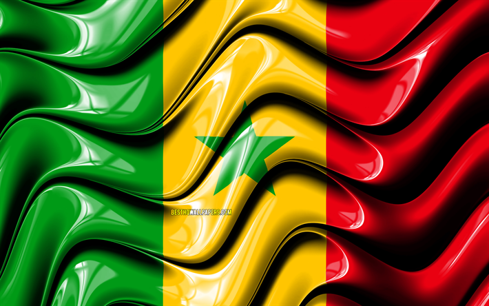 O senegal&#234;s bandeira, 4k, &#193;frica, s&#237;mbolos nacionais, Bandeira do Senegal, Arte 3D, Senegal, Pa&#237;ses da &#225;frica, Senegal 3D bandeira