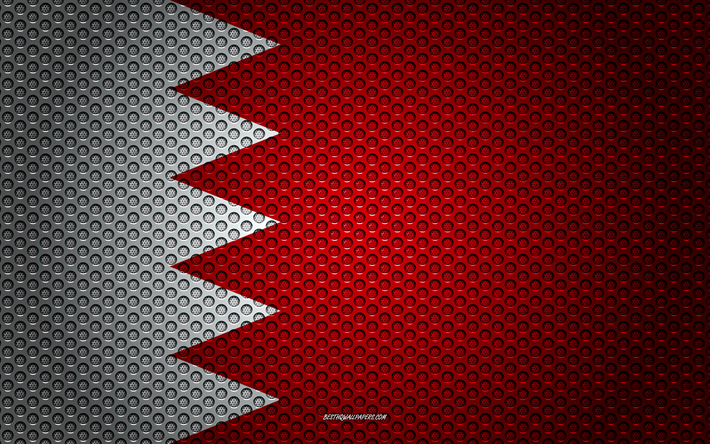 Asya &#252;lkelerinin Bahreyn bayrağı, 4k, yaratıcı sanat, metal mesh dokusu, Bahreyn bayrak, ulusal sembol, Bahreyn, Asya bayrakları