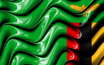 Kwacha bandiera, 4k, Africa, simboli nazionali, Bandiera dello Zambia, 3D arte, Zambia, paesi di Africa, Zambia 3D bandiera
