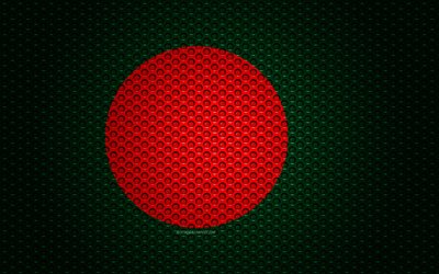 Bandera de Bangladesh, 4k, arte creativo, malla de metal, Bangladesh bandera, s&#237;mbolo nacional, Bangladesh, Asia, las banderas de los pa&#237;ses Asi&#225;ticos