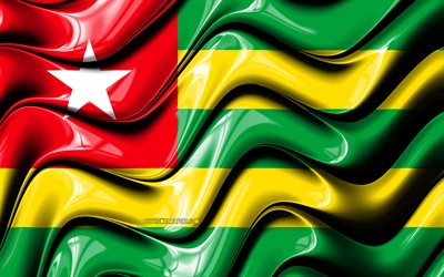 Malili bayrak, 4k, Afrika, Ulusal semboller, Togo, Togo Cumhuriyeti Bayrağı, 3D sanat, Afrika &#252;lkeleri, Togo 3D bayrak
