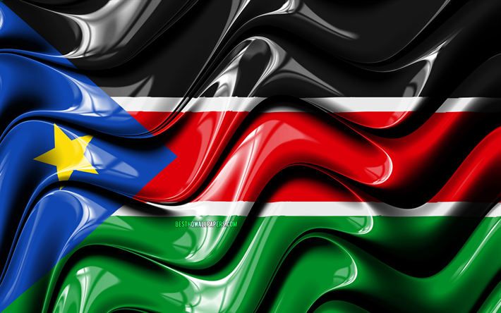 South Sudan flag, 4k, Africa, national symbols, Flag of South Sudan, 3D art, South Sudan, African countries, South Sudan 3D flag