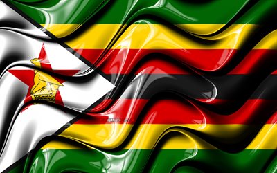 Zimbabwean flag, 4k, Africa, national symbols, Flag of Zimbabwe, 3D art, Zimbabwe, African countries, Zimbabwe 3D flag
