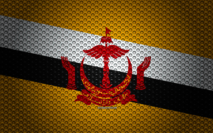 Drapeau de Brunei, 4k, art cr&#233;atif, de maille en m&#233;tal de la texture, de Brunei drapeau, symbole national, le Brunei, l&#39;Asie, les drapeaux des pays d&#39;Asie