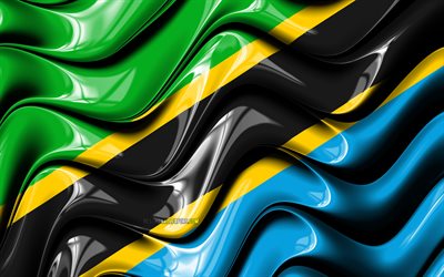Tanzanias flagga, 4k, Afrika, nationella symboler, Flaggan i Tanzania, 3D-konst, Tanzania, Afrikanska l&#228;nder, Tanzania 3D-flagga
