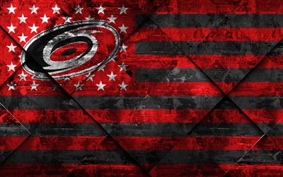 Carolina Hurricanes, 4k, de la American hockey club, el grunge de arte, rombo grunge textura, bandera Estadounidense, NHL, Raleigh, Carolina del Norte, estados UNIDOS, Liga Nacional de Hockey, la bandera de estados UNIDOS, hockey