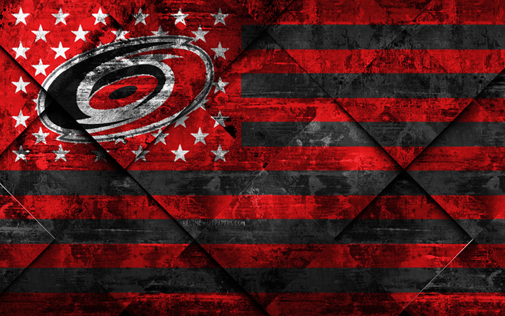 Carolina Hurricanes, 4k, American hockey club, grunge art, rhombus grunge texture, American flag, NHL, Raleigh, North Carolina, USA, National Hockey League, USA flag, hockey