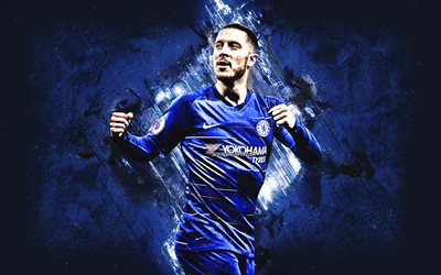 Eden Hazard, Chelsea FC, Belgian footballer, attacking midfielder, Premier League, blue stone background, England, soccer