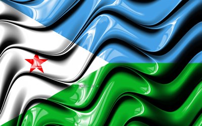 Djiboutien drapeau, 4k, en Afrique, symbole national, le Drapeau de Djibouti, art 3D, Djibouti, pays de l&#39;Afrique, Djibouti 3D drapeau