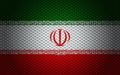 Flaggan i Iran, 4k, kreativ konst, metalln&#228;t konsistens, Iranska flaggan, nationell symbol, Iran, Asien, flaggor fr&#229;n l&#228;nder i Asien