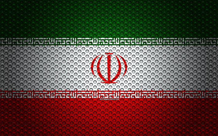 علم إيران, 4k, الفنون الإبداعية, شبكة معدنية الملمس, العلم الإيراني, الرمز الوطني, إيران, آسيا, أعلام الدول الآسيوية